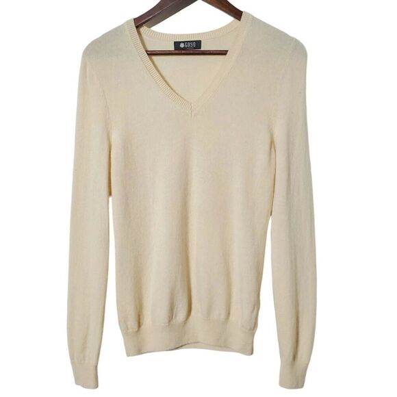 Goyo Sweaters - Goyo 100% Cashmere V-Neck Sweater Size S Cream Ivory Neutral Luxury Womens